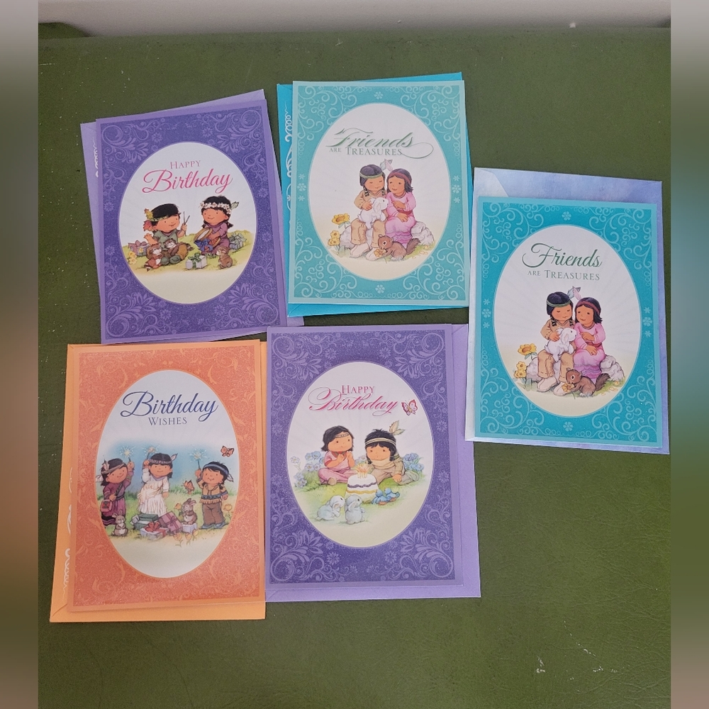New Native American Children Animals Colorful Art Greeting Cards Set X5